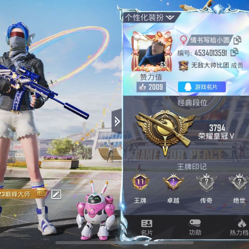 和平精英【苹果QQ】-不可二次- 苹果Q-63151热力值 11王牌印记 历史卓
