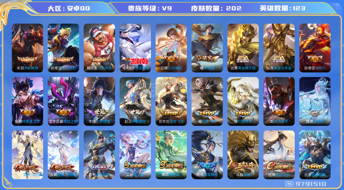 V9- 123英雄202皮肤- 202皮肤3典藏1珍品20传说