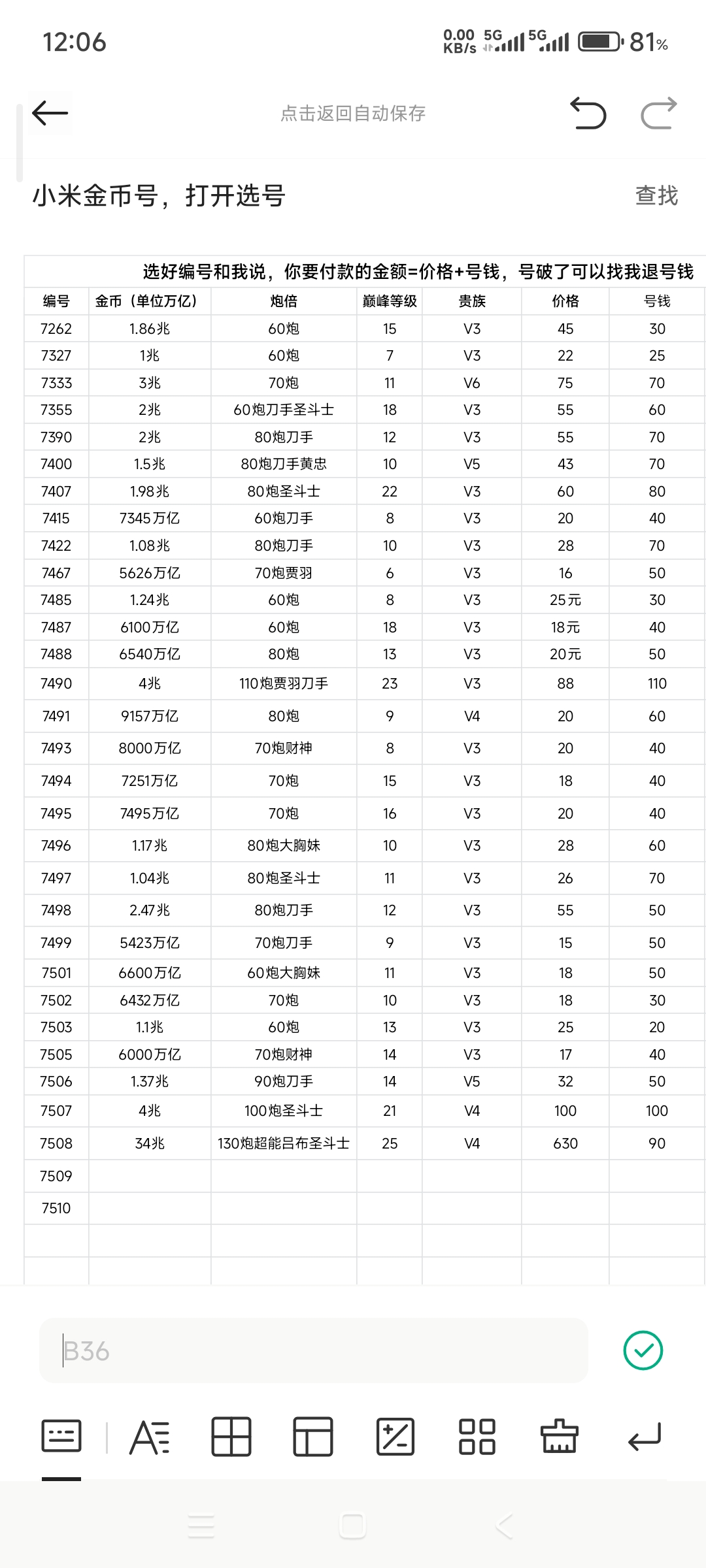 小米最低价，看图选号，价格=分钱+号钱+平台服务费，可以滴滴我拿最新价格图，实时更新各种战神号