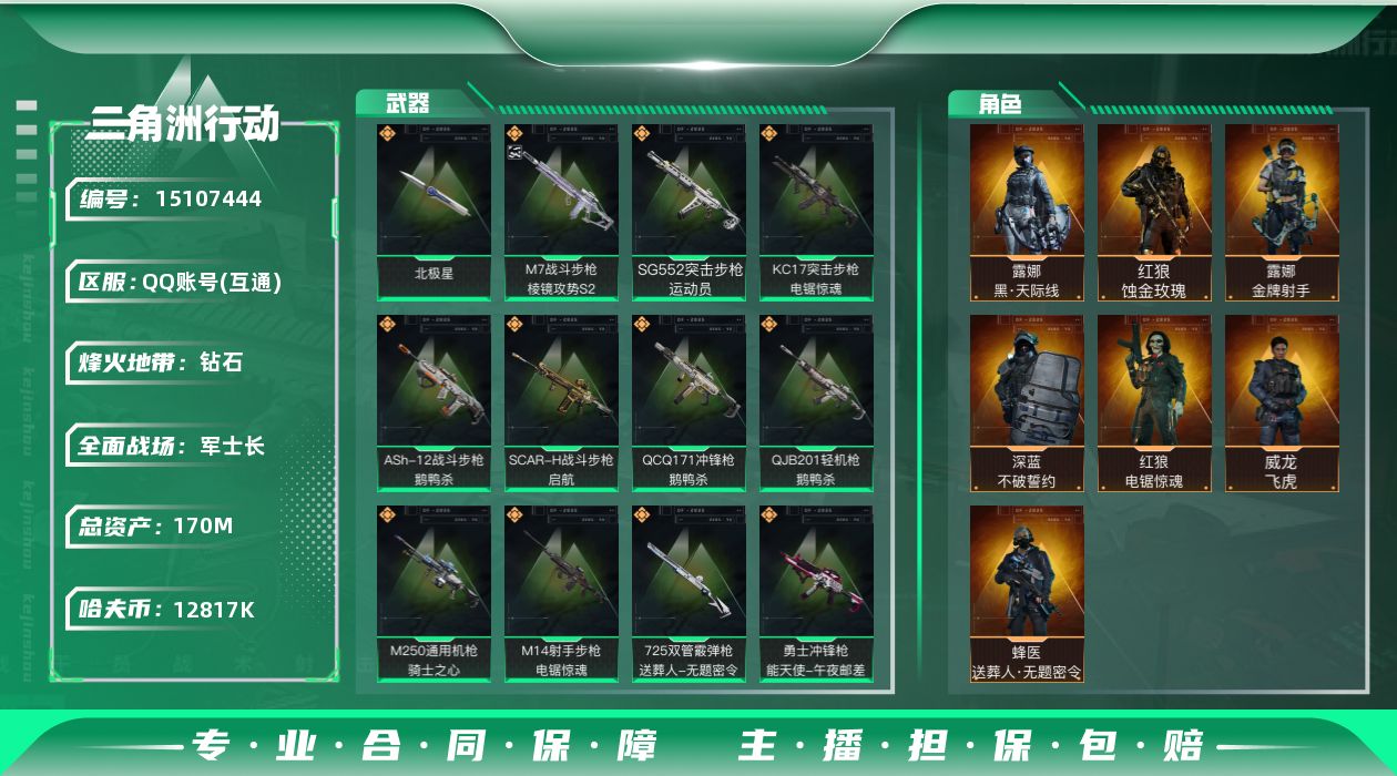 总资产(M)：170M/哈夫币(K)：12817K/哈夫币(K)：12817K/全面战场等级：49_