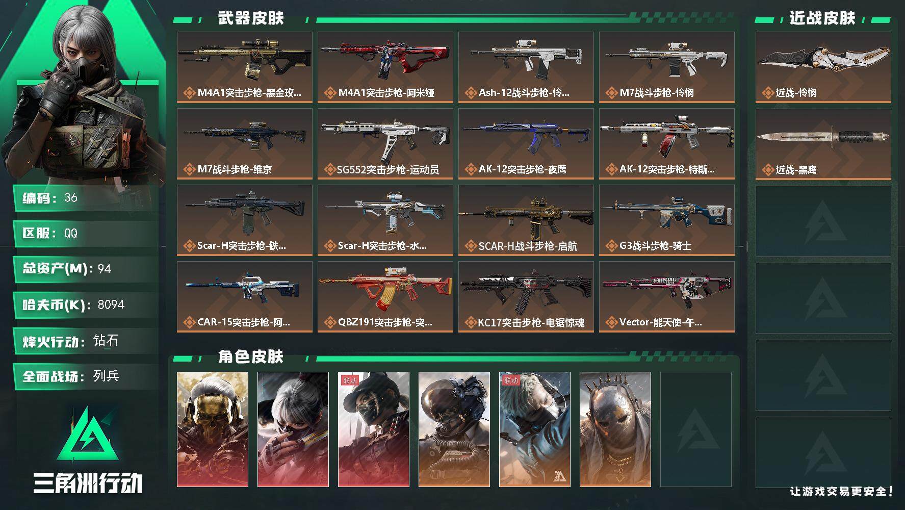 总资产：94.7M, 哈夫币：8094K ;总资产(M)：94M/哈夫币(K)