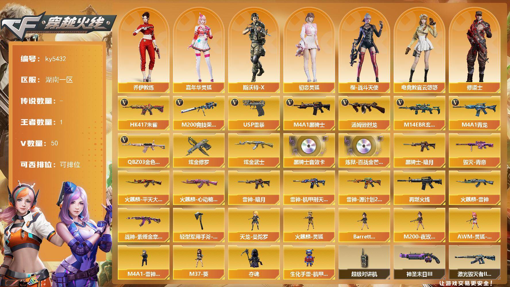 湖南一区-51V-1王者武器数-2炫金武器数【热门武器】：QBZ03-金色蔷