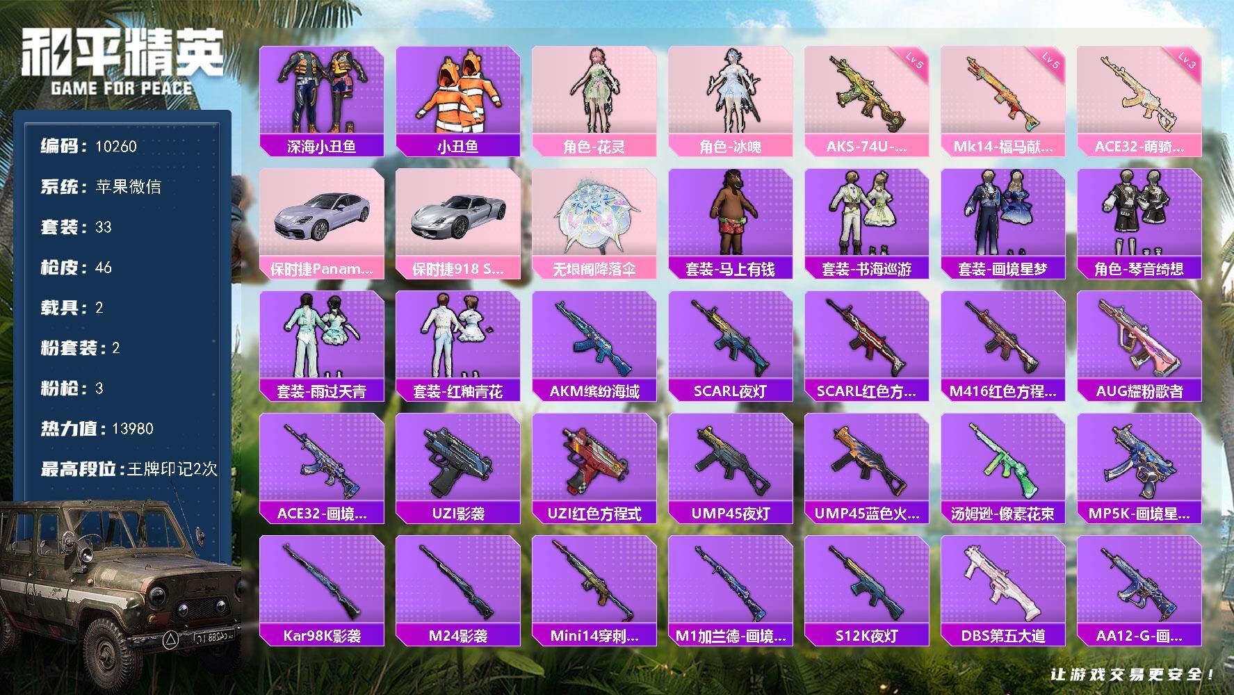 裙子号！妹妹号！苹果 微信-2粉装-3特效枪-2载具-1粉色飞行器-13980