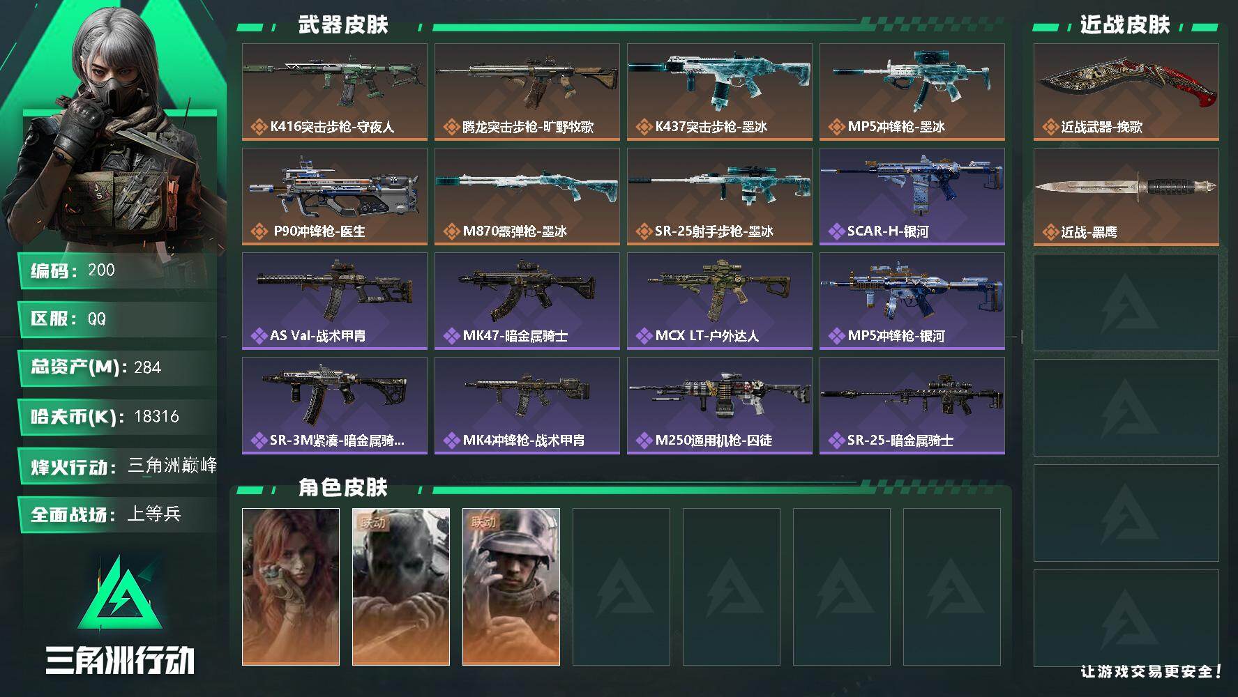 254M流动资产！挽歌！284m总资产-18316k哈夫币-60烽火等级-三角